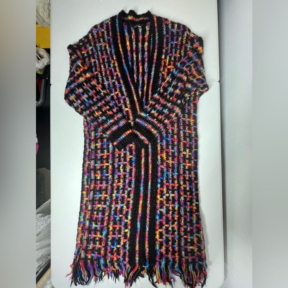 Multicolored Bohemian Open Front Fringe Hem Cardi… - image 7